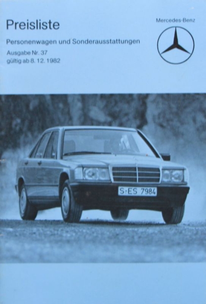 Mercedes-Benz Modelprogram pricelist 1982 Carbrochure (2382)